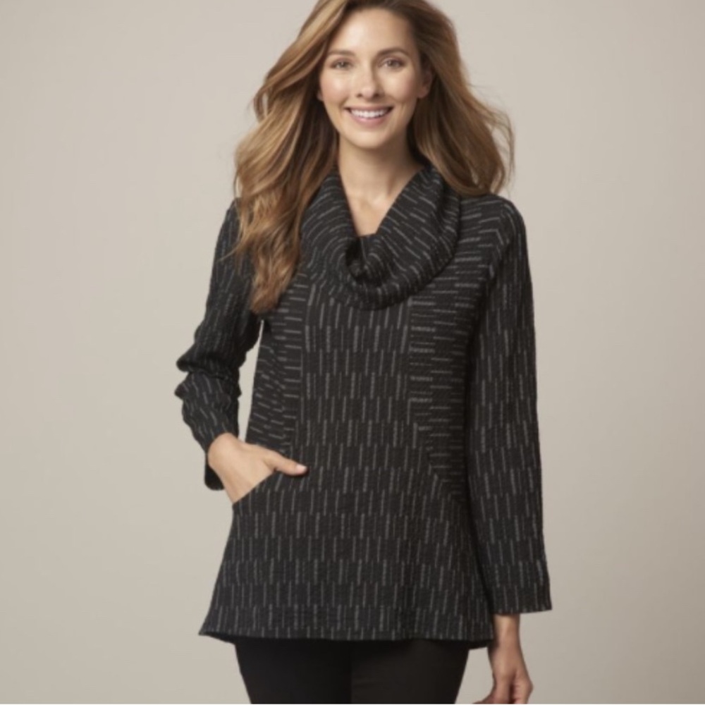 Habitat Textured Black Printed Cowl Neck Tunic Top - Picture 9 of 10